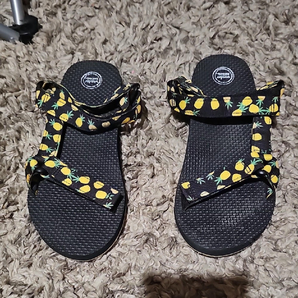 Black Sandals with Pineapple Print